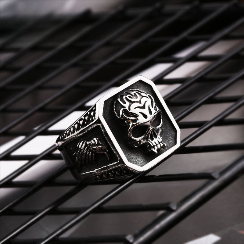 Men's Titanium Steel Skull Ring - Edgy Stainless Steel Jewelry, Sizes 7-13