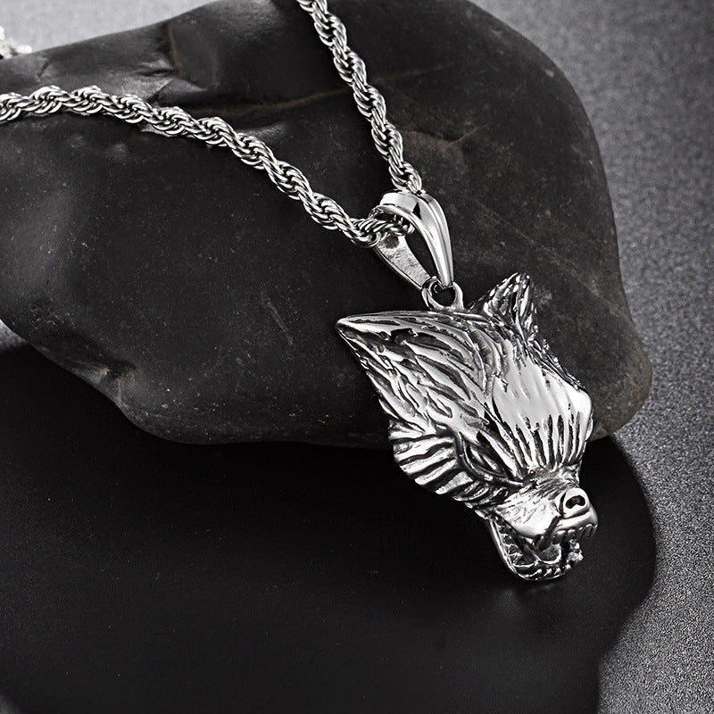 Wolf Head Stainless Steel Pendant Necklace - Men's Nordic Style