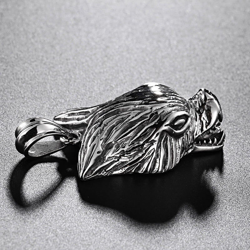 Wolf Head Stainless Steel Pendant Necklace - Men's Nordic Style