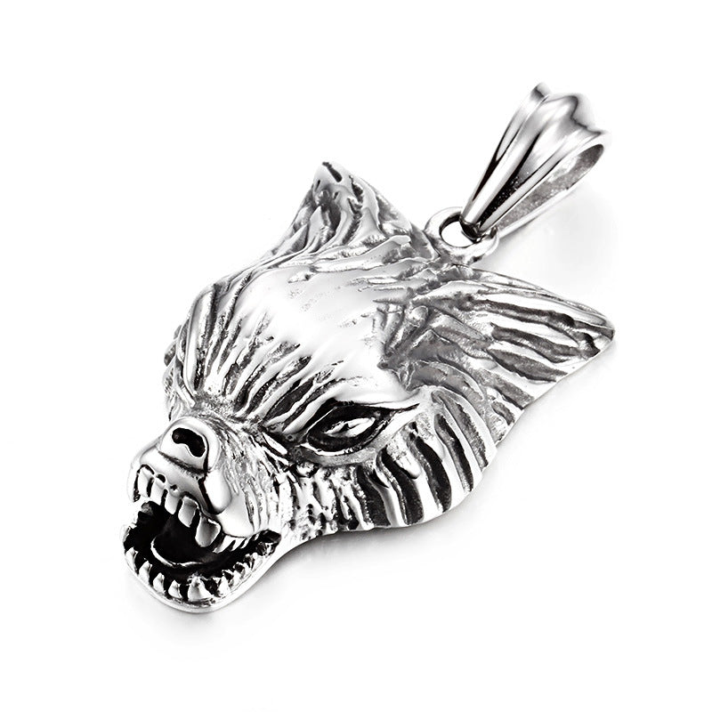 Wolf Head Stainless Steel Pendant Necklace - Men's Nordic Style