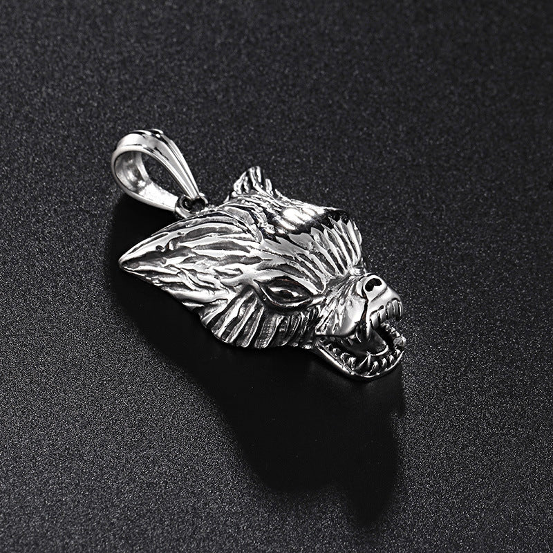 Wolf Head Stainless Steel Pendant Necklace - Men's Nordic Style