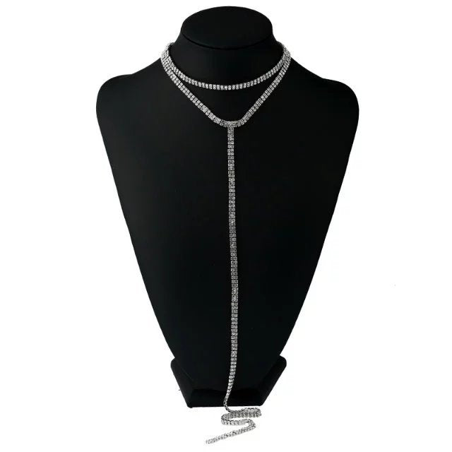 Europe and America Choker Rhinestone Clavicle Chain Necklace with Multi-layer Design for Trend-setting Style