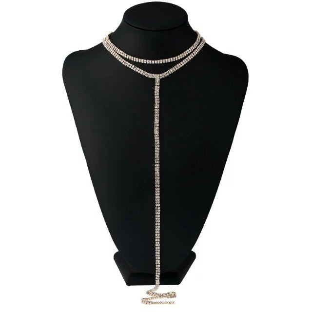 Europe and America Choker Rhinestone Clavicle Chain Necklace with Multi-layer Design for Trend-setting Style