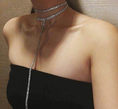 Europe and America Choker Rhinestone Clavicle Chain Necklace with Multi-layer Design for Trend-setting Style