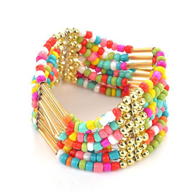 Colorful Boho Rice Beads Stretch Bracelet - Planderful Collection Vienna Verve