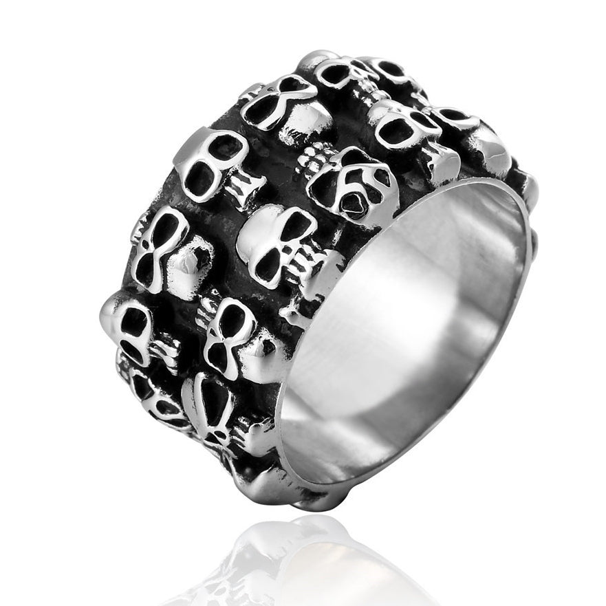 Halloween Double Row Skull Titanium Steel Ring for Men