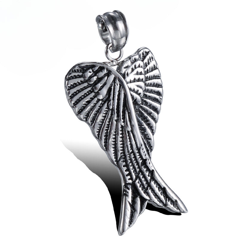 Titanium Steel Angel Wings Pendant, Trendy Retro Jewelry for Men