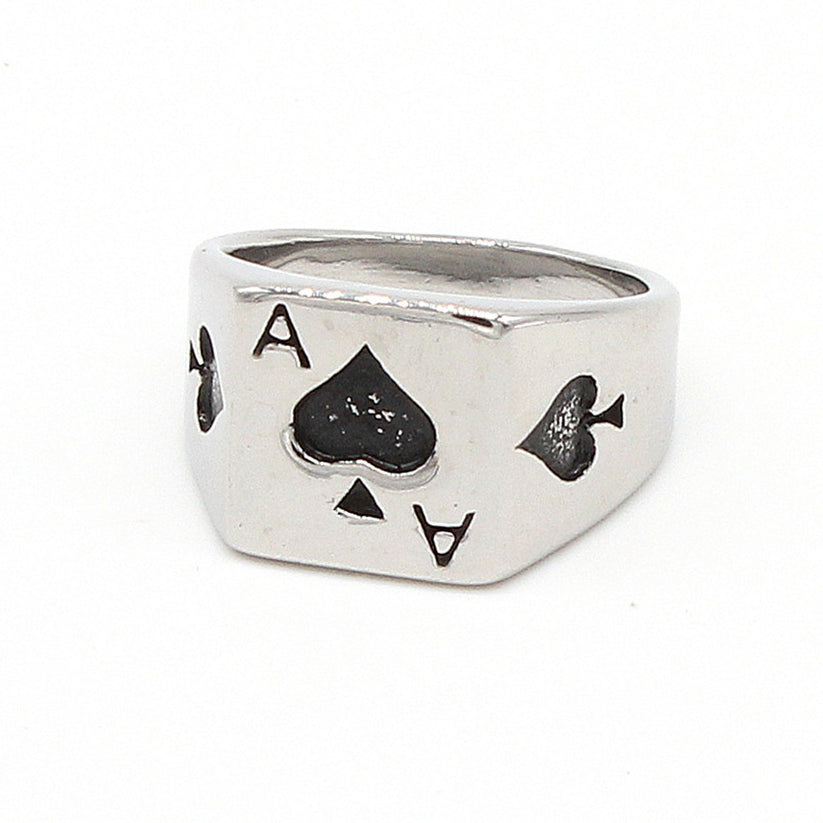 Men's Titanium Steel Spades Playing Card Ring - Wholesale Fashion Jewelry from International Trade