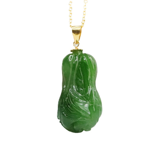 Green Cabbage Design Sterling Silver Pendant Necklace with Natural Hotan Jade Jasper