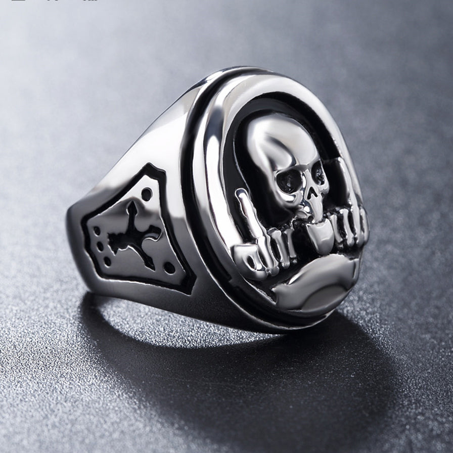 Halloween Middle Finger Skull Titanium Steel Ring for Men