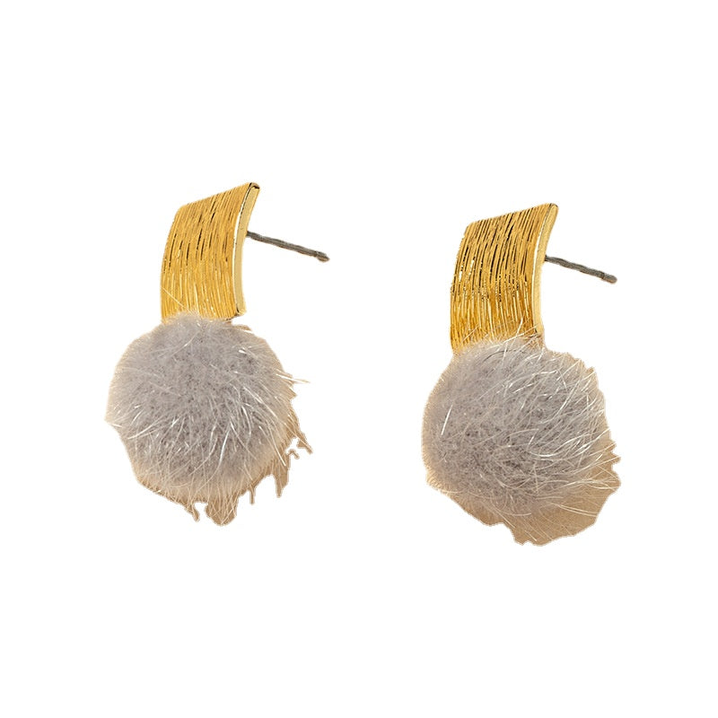 Autumn Vibe Mink Fur Ball Earrings - Retro Plush Joker Earrings