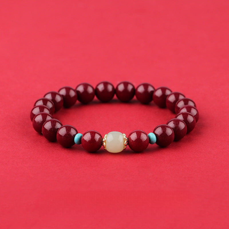 Fidelity Purple Gold Sand Bracelet with Cinnabar and Hetian Jade Transfer Bead