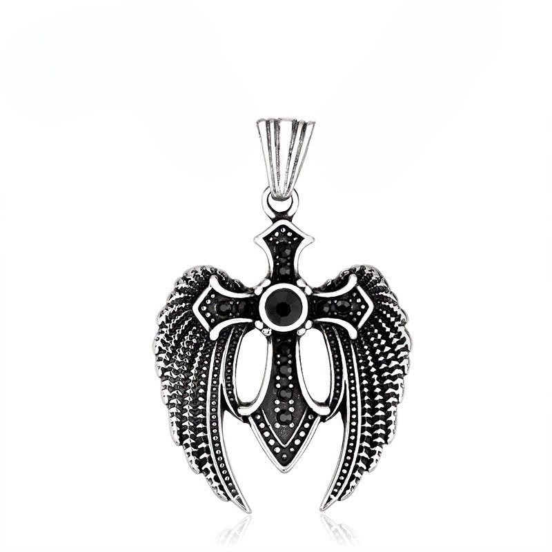 Cross-Border Vintage Titanium Steel Angel Cross Pendant for Men