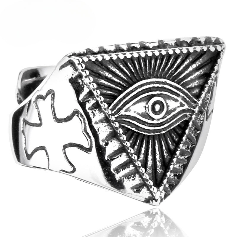 Retro Stainless Steel Freemason Devil's Eye Open Ring for Men - Wholesale Jewelry Collection