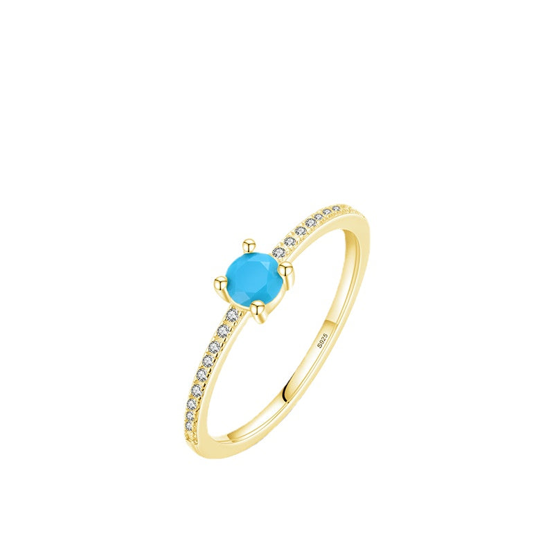 Korean Style Sterling Silver Ring with Turquoise and Zircon for Women