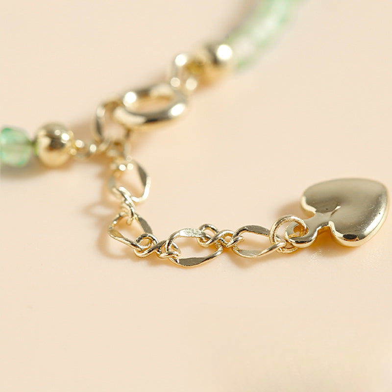 Antique Style 14K Gold-Plated Ultra-Thin Green Agate Bracelet with Sterling Silver Needle