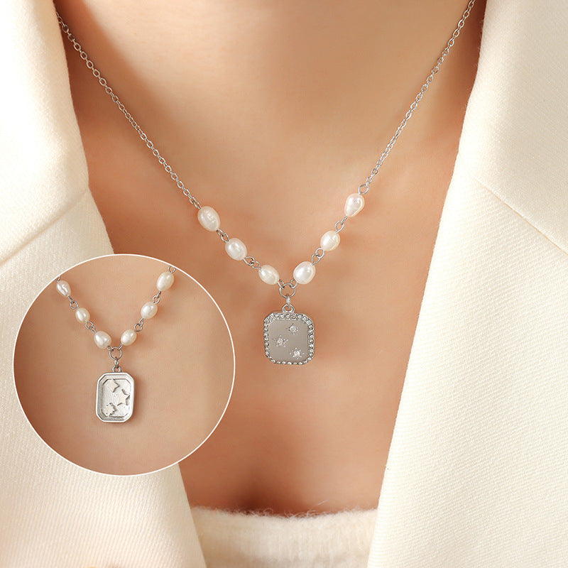 Zircon & Pearl Double-Sided Pendant Necklace - European & American Style Jewelry