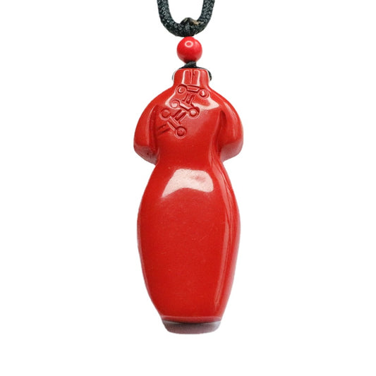 Vermilion Sand Cheongsam Pendant with Cinnabar Stone