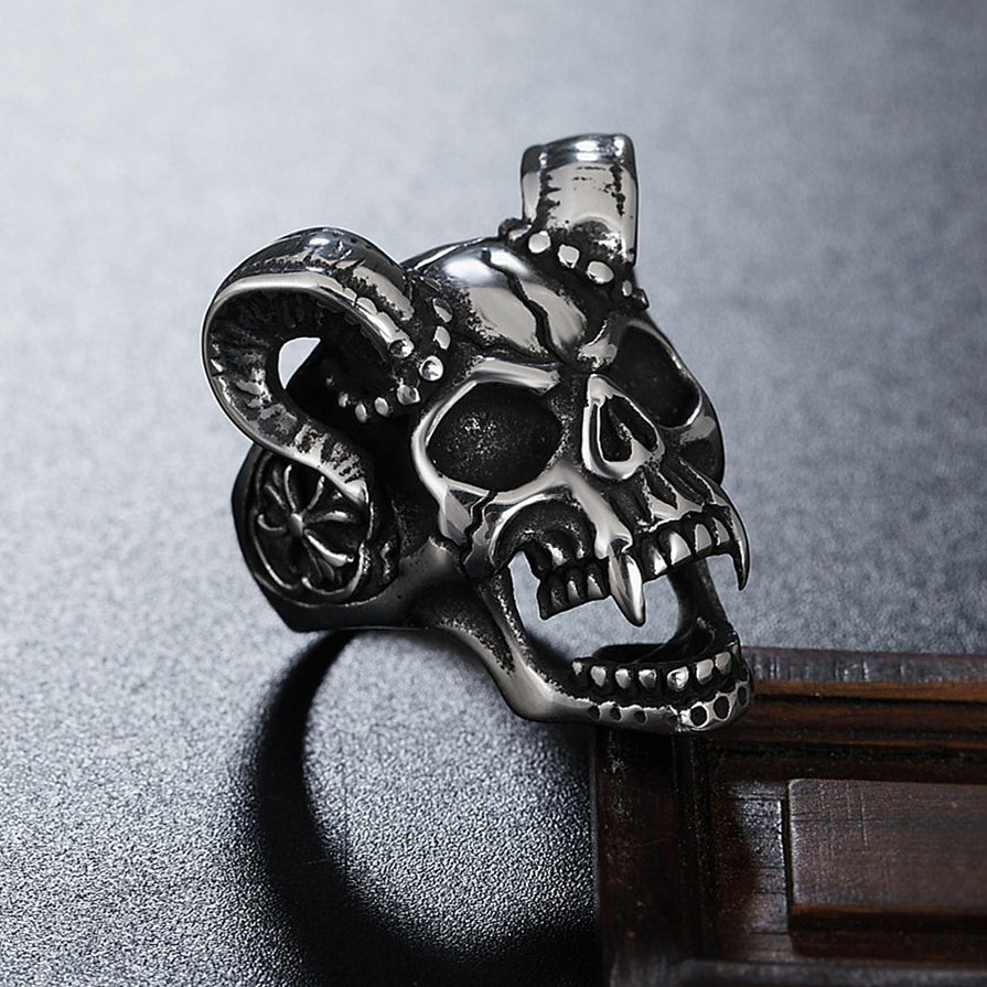 Halloween Hell Devil Skull Titanium Steel Ring for Men