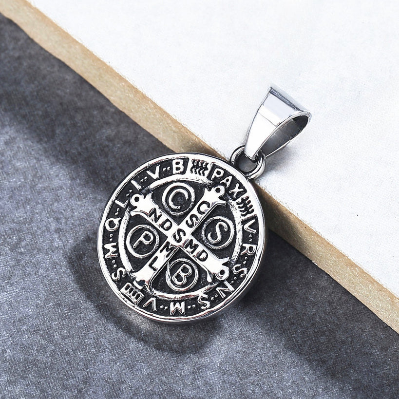 Exorcism Cross Round Disk Titanium Steel Pendant for Men