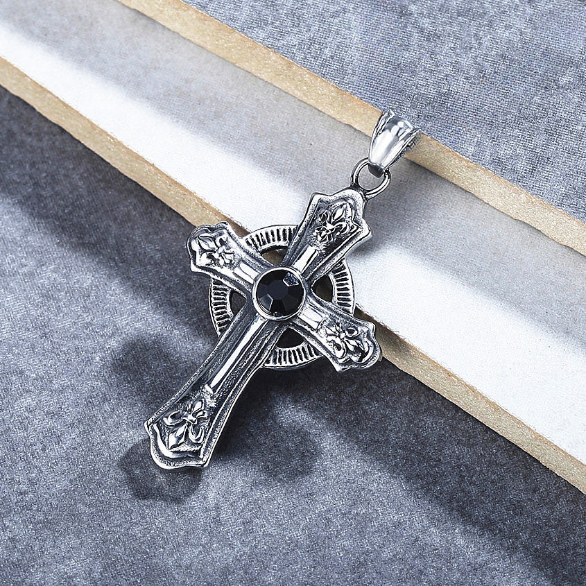 Vintage Celtic Cross with Childern Flower Titanium Steel Pendant for Men