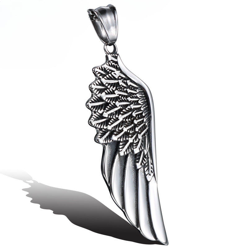 Feather-Inspired Titanium Steel Men's Pendant - Retro European and American Fashion Jewelry