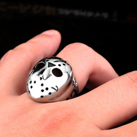 Titanium Steel Men's Ring Featuring "Black Friday" Jason Mask - Non-Mainstream Film & TV Jewelry Wholesale