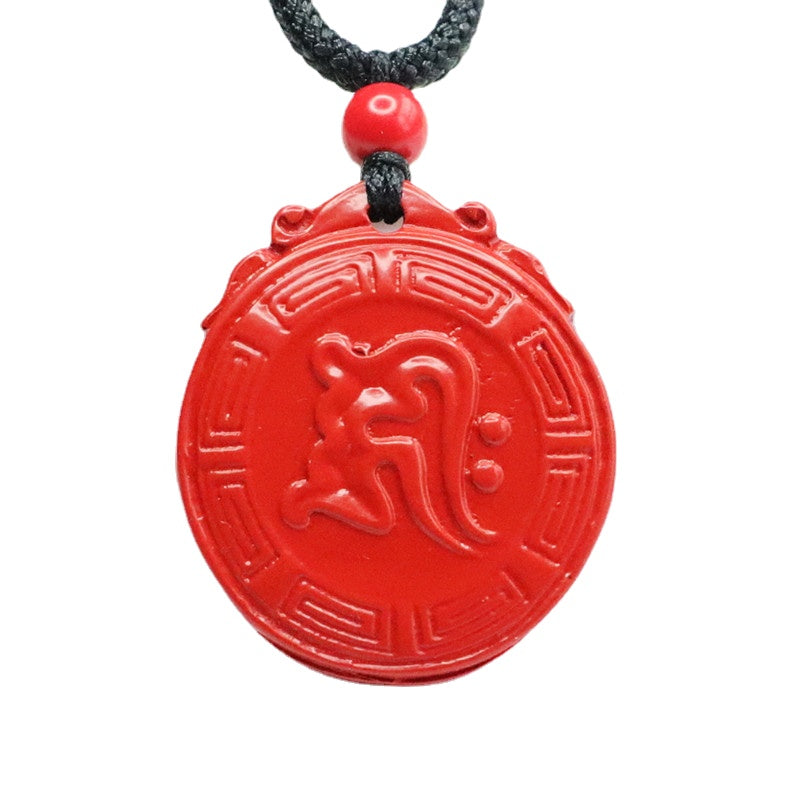 Vermilion Sand Six Character True Words Pendant with Cinnabar Stone