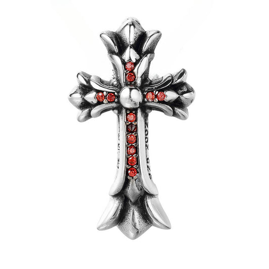 Punk Double Cross Flower Zircon Titanium Steel Pendant for Men