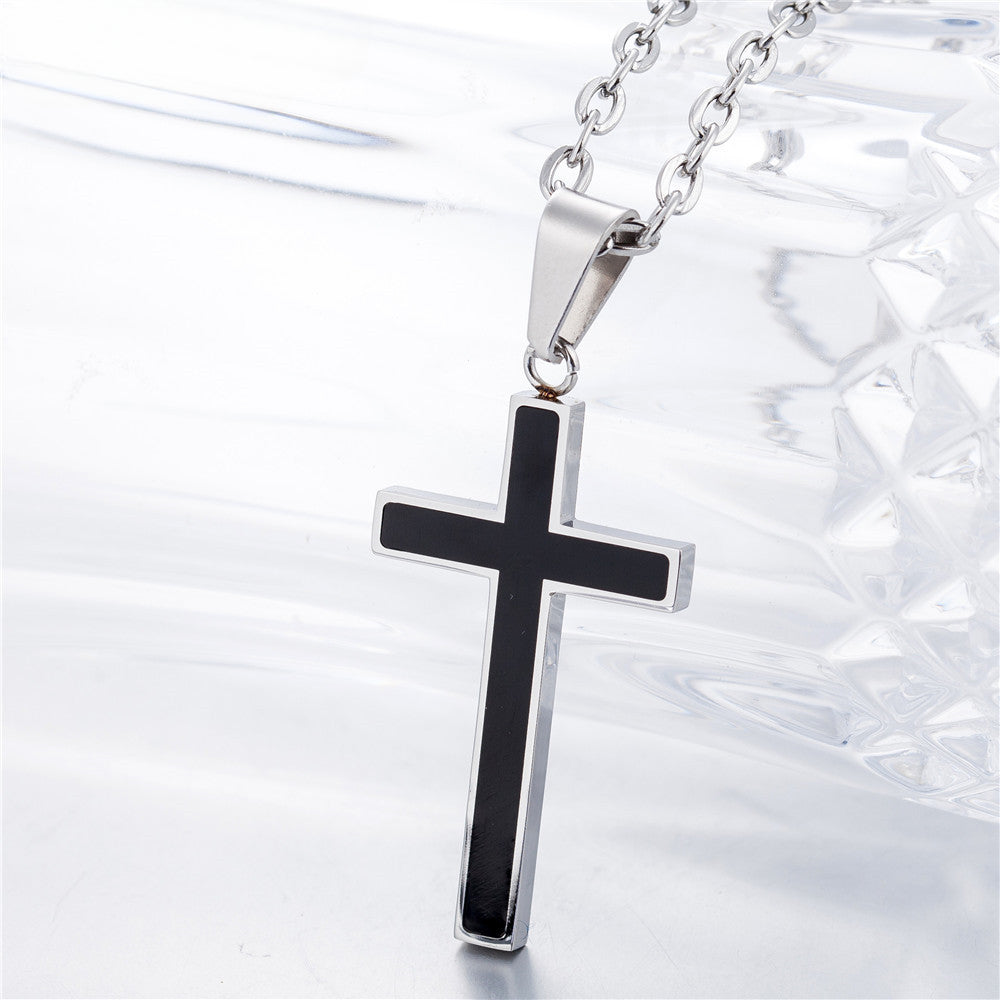 Black Latin Cross Titanium Steel Necklace for Men