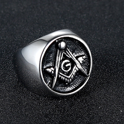 Stylish Masonic Stainless Steel Ring for Men - Personalized Retro AG Logo in Titanium Steel