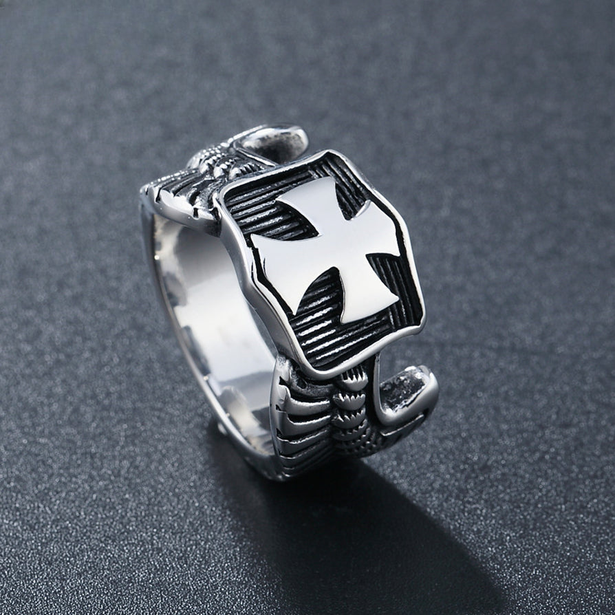 Iron Cross Medal Wings Titanium Steel Ring for Men