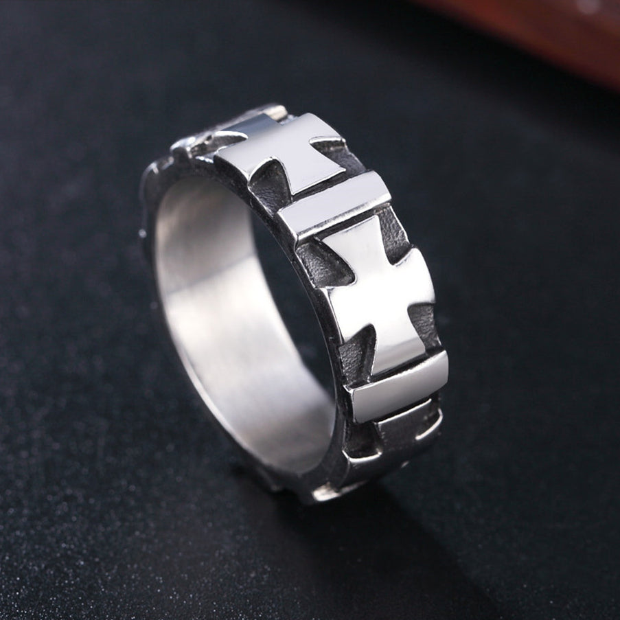 Teutonic Cross Gear Titanium Steel Ring for Men