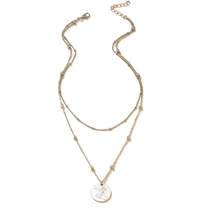 Teardrop Double-Layer Necklace with Cross-Border Charm