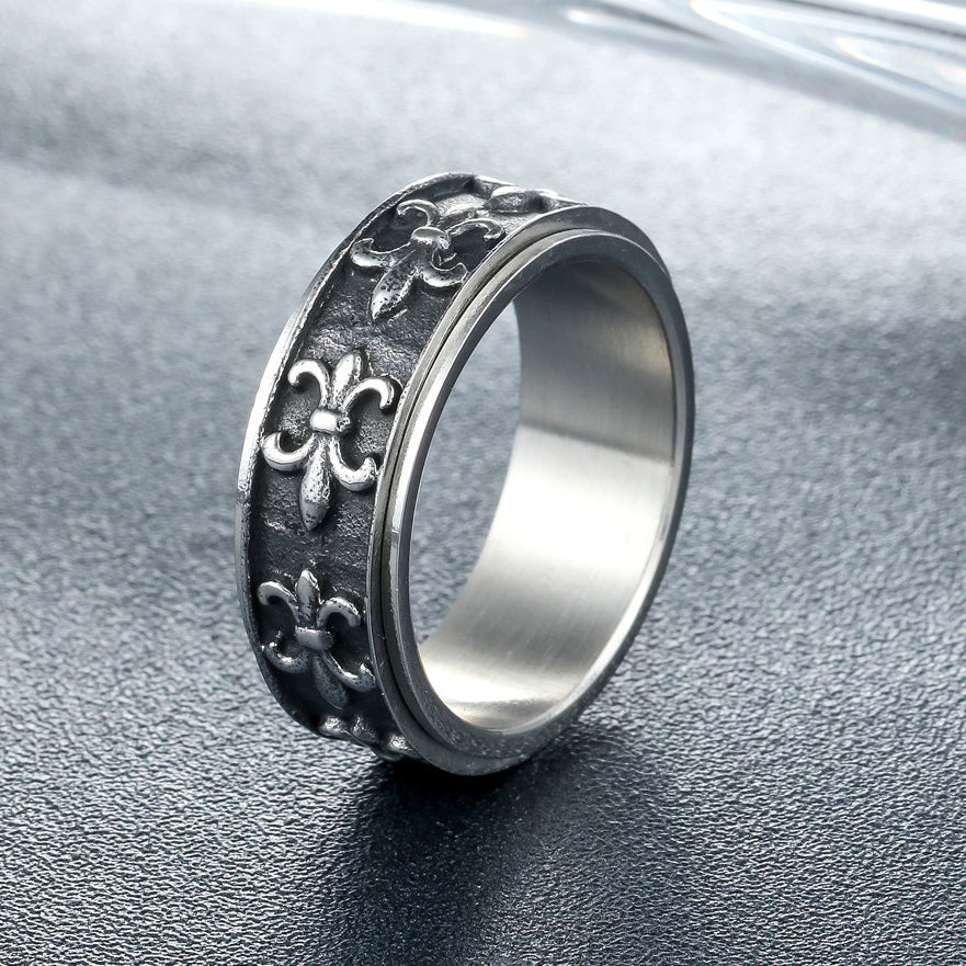 Row of Children Flower Rotating Titanium Steel Ring for Men