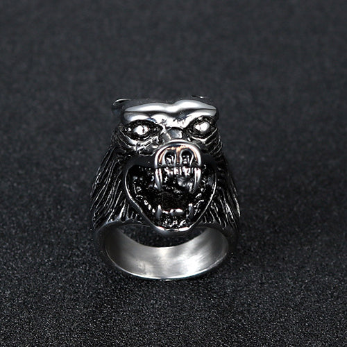 Titanium Steel Wolf Head Ring for Men - Vintage American and European Inspired Dominant Totem Design