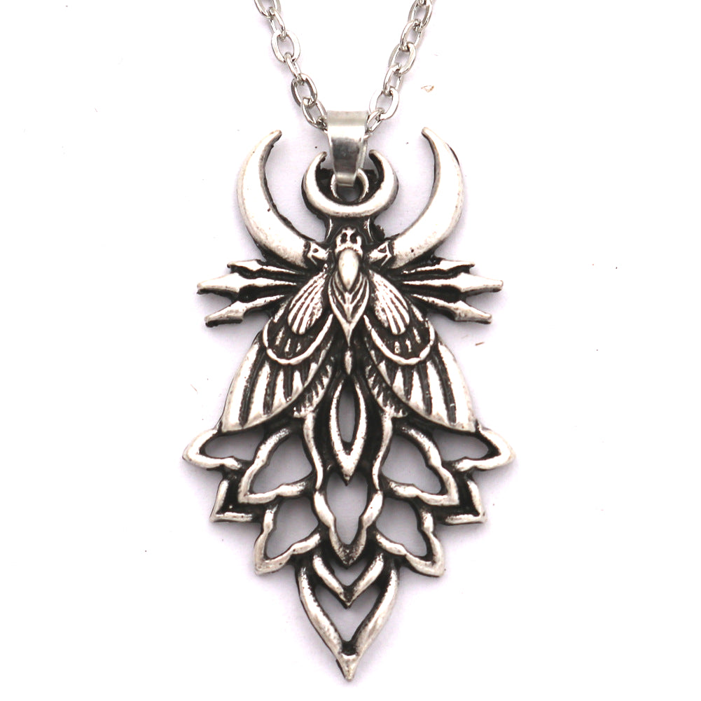 Gothic Death Moth and Skull Moon Pendant Necklace for Men