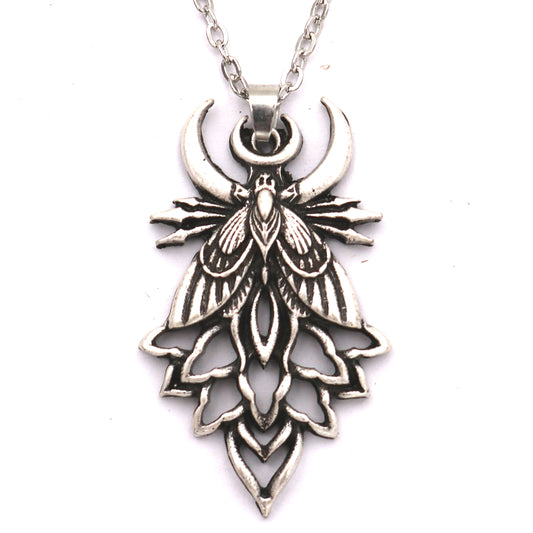 Gothic Death Moth and Skull Moon Pendant Necklace for Men