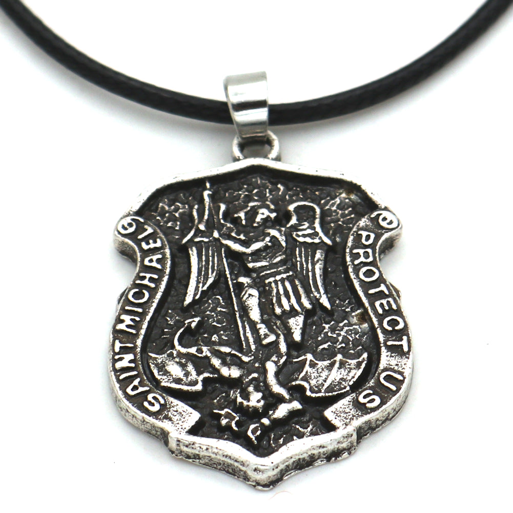 Saint Angel Michael Retro Amulet Necklace for Men - Punk Religious Jewelry