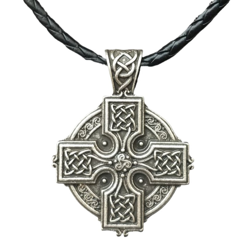 Viking Irish Cross Amulet Pendant with Solar-Powered Celtic Druid Necklace for Men