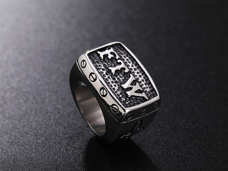 Cool Exaggerated Titanium Steel Ring for Men, European and American Style