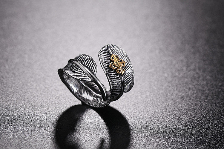 Exotic Fashion Feather Retro Titanium Ring for Men and Women