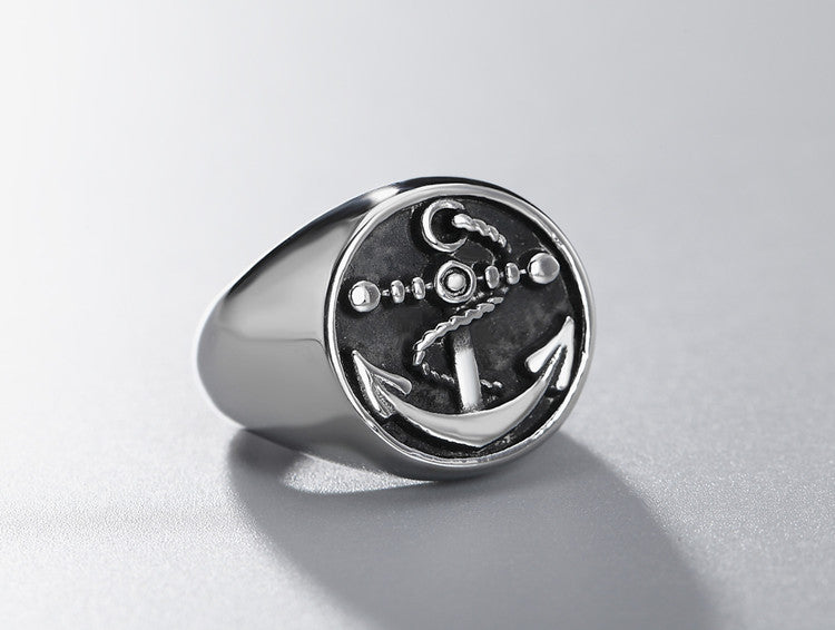 Nautical Style Men's Titanium Steel Anchor Ring