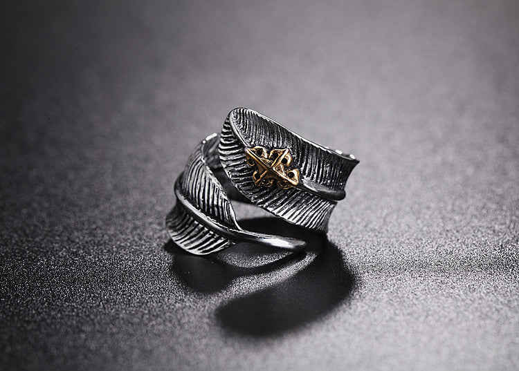 Exotic Fashion Feather Retro Titanium Ring for Men and Women