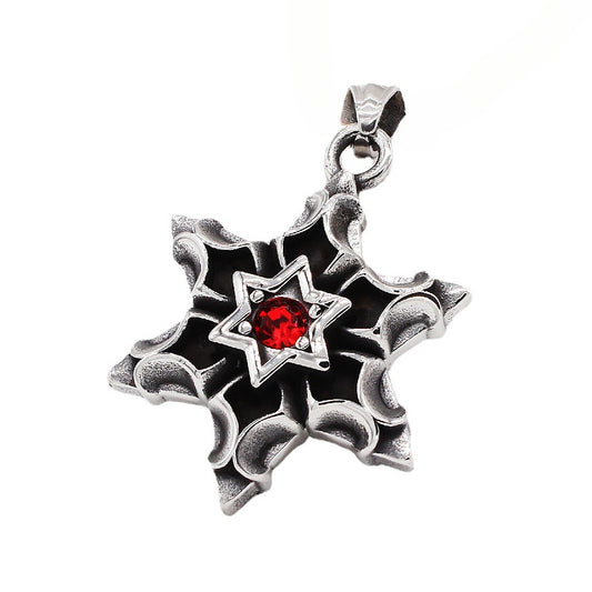 Snowflake Hexagonal Star Zircon Titanium Steel Pendant for Men