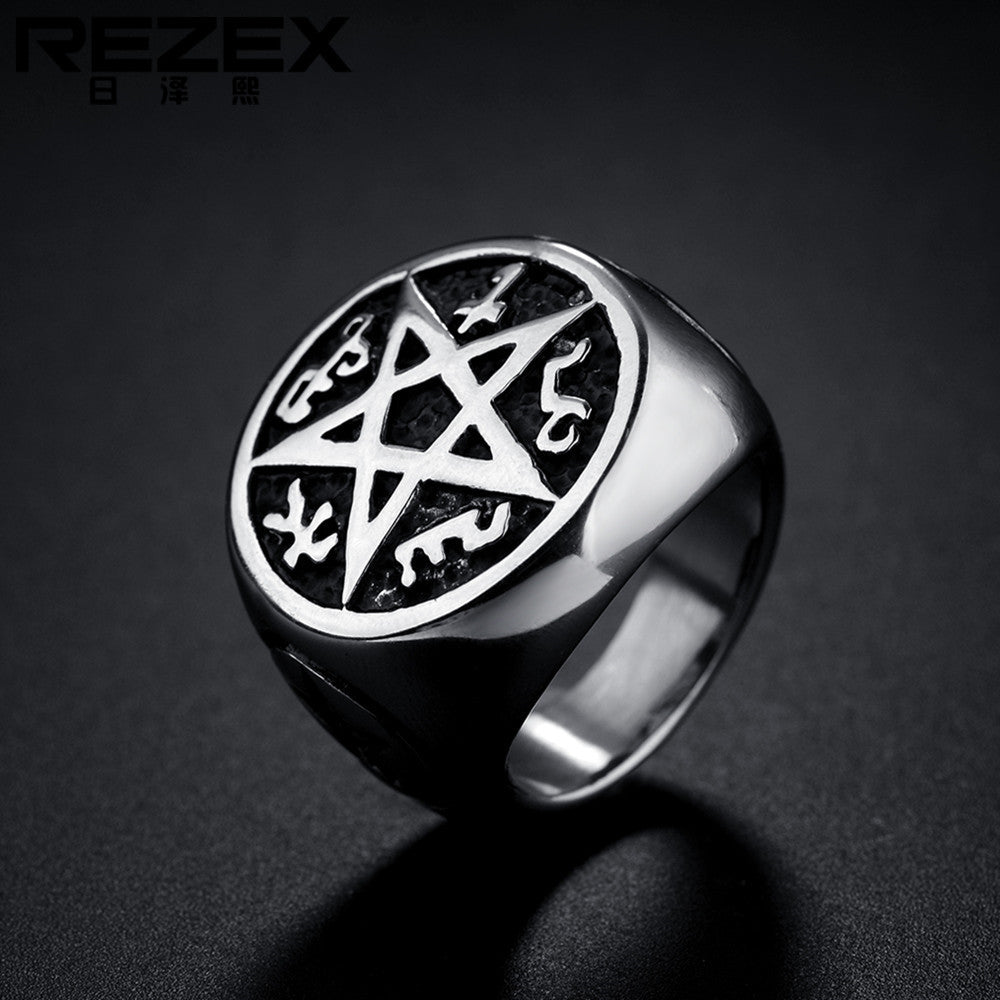 Personality Punk Satan Five Star Titanium Steel Ring for Men