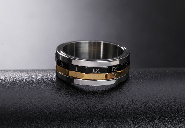 Rotating Double-Layer Titanium Steel Men's Ring with Roman Numerals