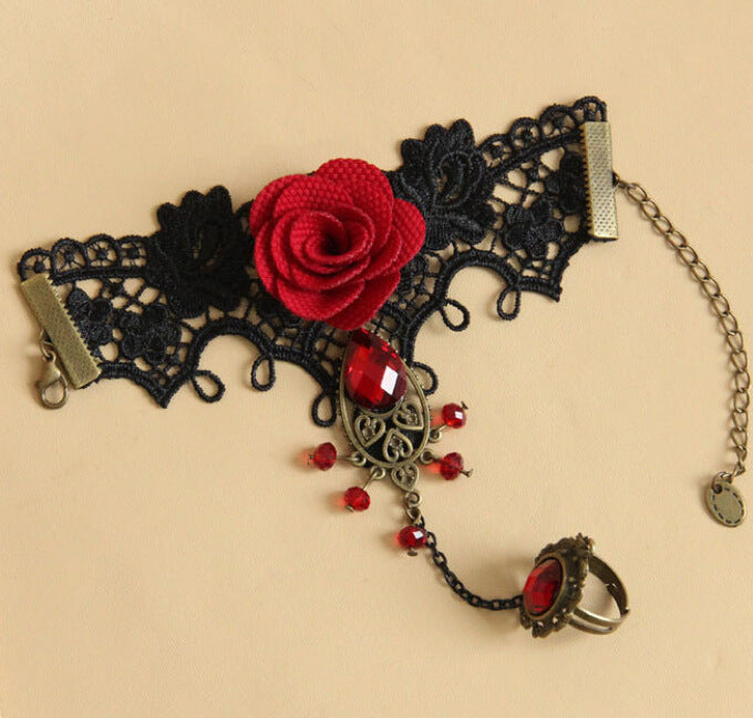 Red Rose Lace Vienna Verve Bracelet - Vintage One Hand Jewelry for Women