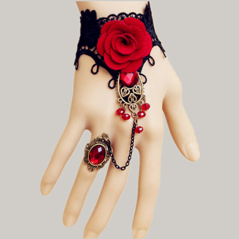 Red Rose Lace Vienna Verve Bracelet - Vintage One Hand Jewelry for Women