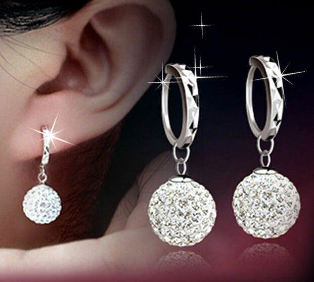 Soft Pottery Rhinestone Ball Earrings with a Touch of Korean Fashion